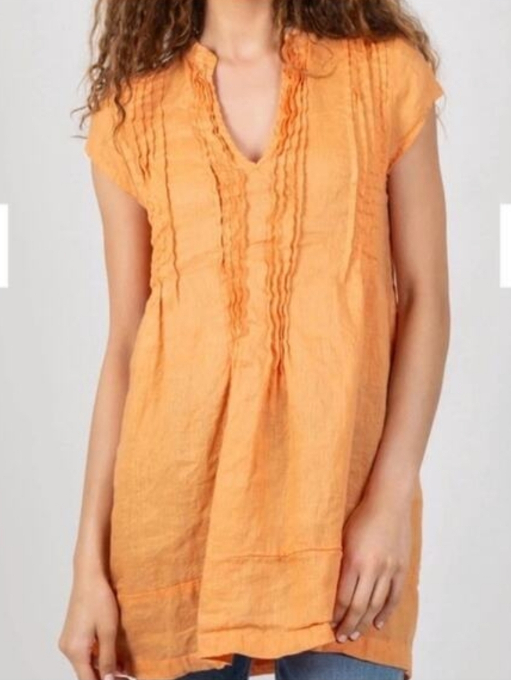 CP Shades Regina Cap Sleeve Linen Tunic Top Dress in Orange Size L Resort
